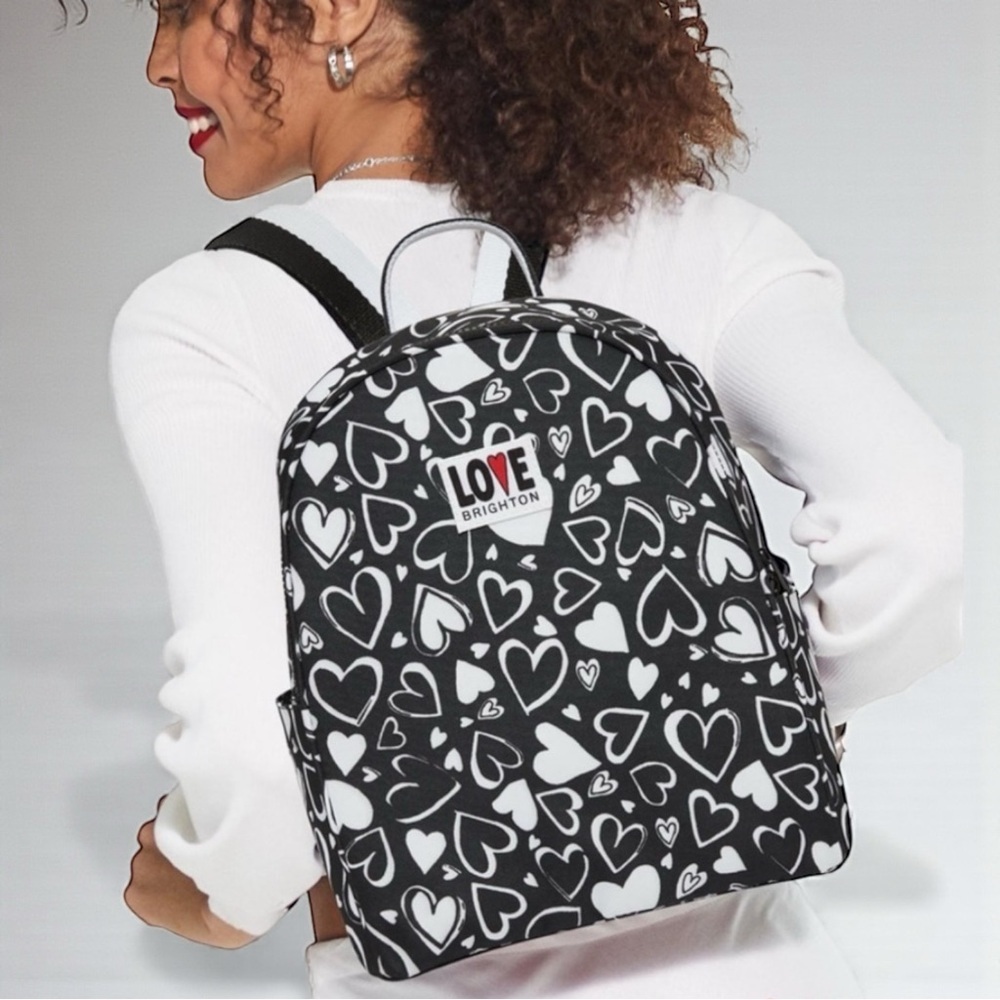 Brighton Endless Love Backpack Black & White Hearts Adjustable Straps New Tags